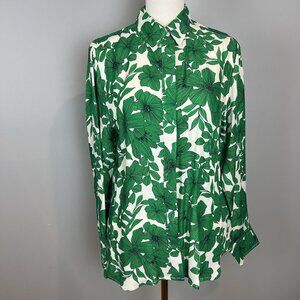 J. Crew Button Up Shirt Greenhouse Floral Print Size 10 Classic-fit Cupro Blend